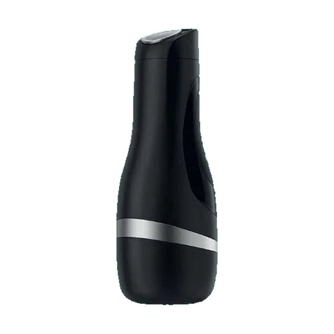 Satisfyer Men Classic masturbator in Black/Silver with metallic band, upright product view