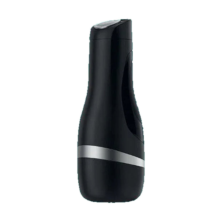 Satisfyer Men Classic masturbator in Black/Silver with metallic band, upright product view