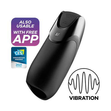 Buy Satisfyer Men Vibration+ - Black USB Rechargeable Masturbator with App Control – Naughtyhut NZ sex toys online. Discreet delivery & top brands.