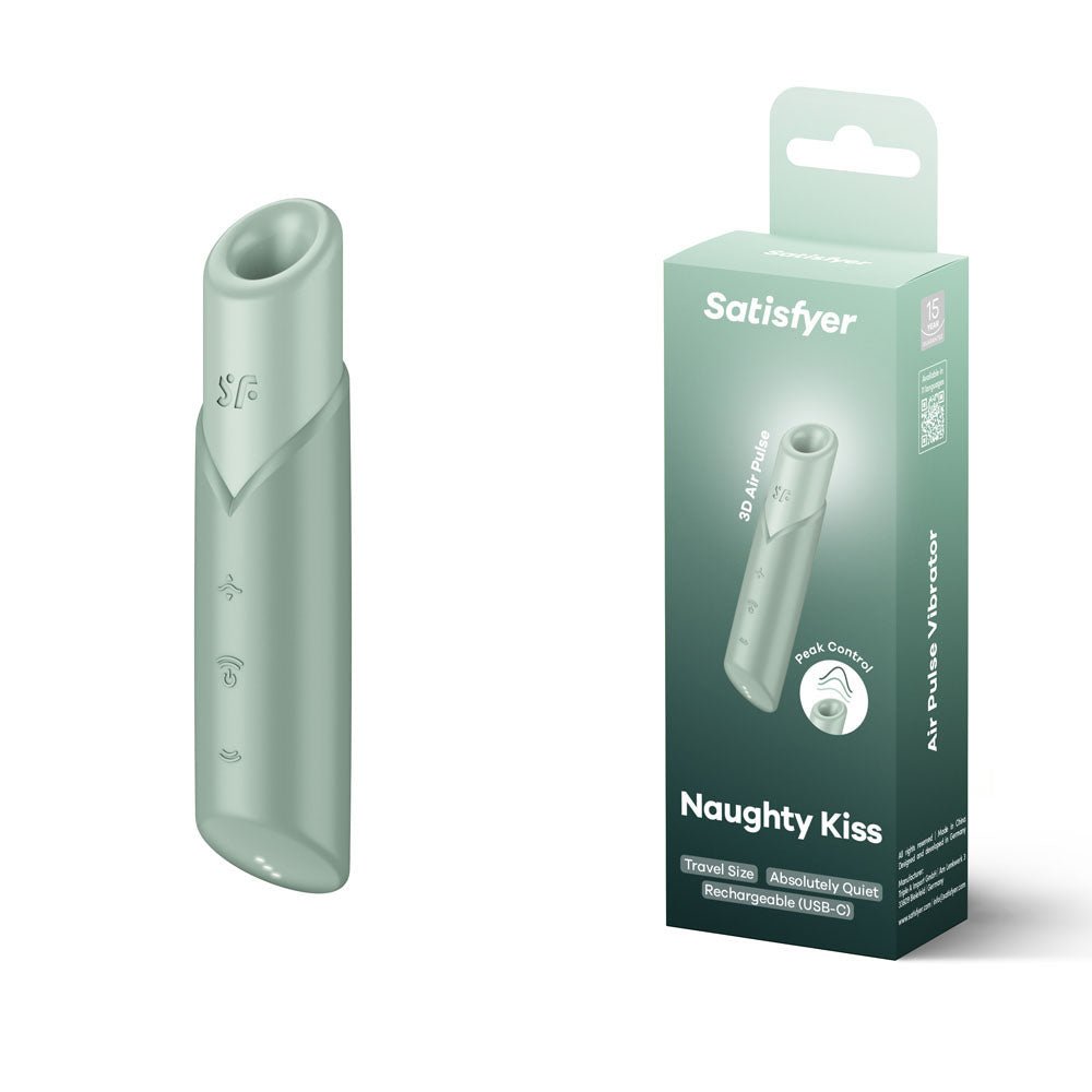 Buy Satisfyer Naughty Kiss - Mint Green USB Rechargeable Air Pulse Stimulator – Naughtyhut NZ sex toys online. Discreet delivery & top brands.