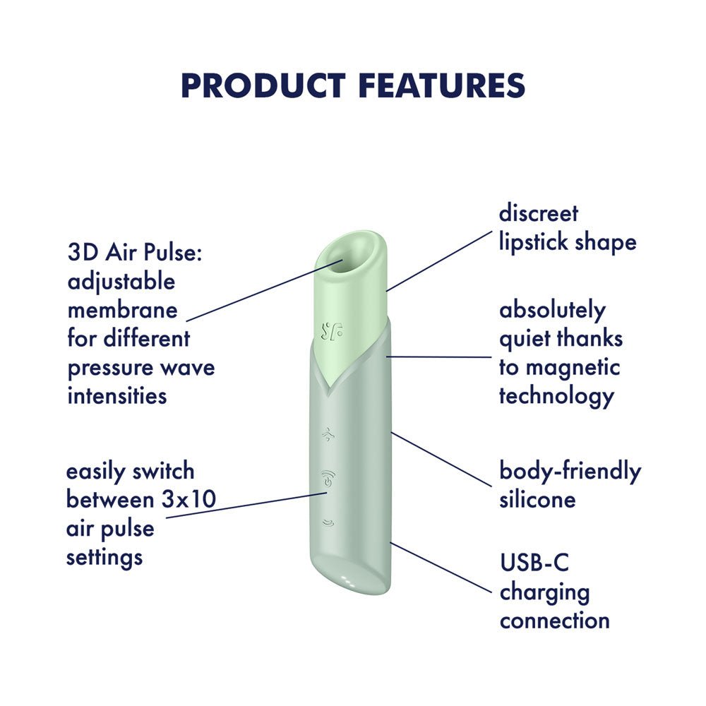 Buy Satisfyer Naughty Kiss - Mint Green USB Rechargeable Air Pulse Stimulator – Naughtyhut NZ sex toys online. Discreet delivery & top brands.