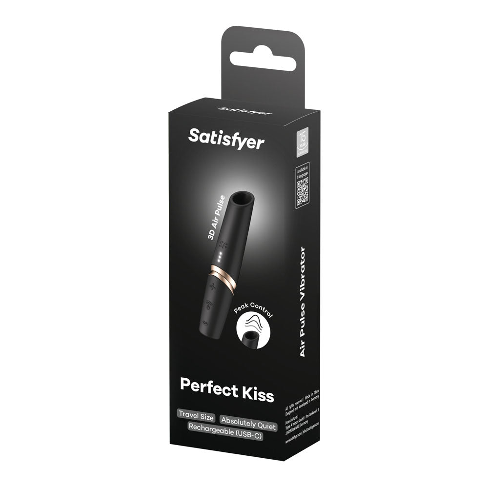 Buy Satisfyer Perfect Kiss - Black USB Rechargeable Air Pulse Stimulator – Naughtyhut NZ sex toys online. Discreet delivery & top brands.