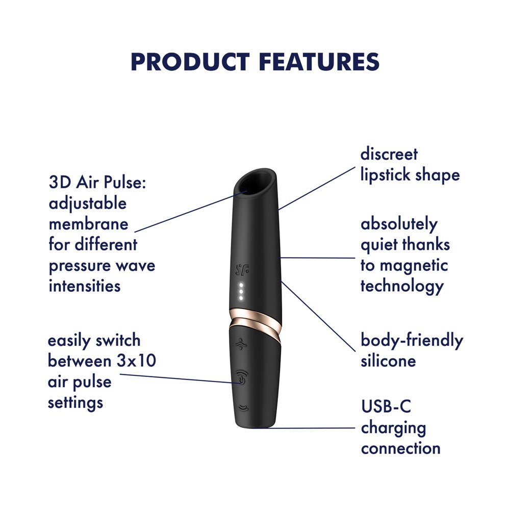 Buy Satisfyer Perfect Kiss - Black USB Rechargeable Air Pulse Stimulator – Naughtyhut NZ sex toys online. Discreet delivery & top brands.