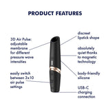 Buy Satisfyer Perfect Kiss - Black USB Rechargeable Air Pulse Stimulator – Naughtyhut NZ sex toys online. Discreet delivery & top brands.