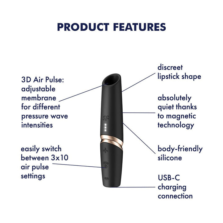 Satisfyer Perfect Kiss - Black USB Rechargeable Air Pulse Stimulator – Sex toys NZ by Naughtyhut. Discreet delivery nationwide.