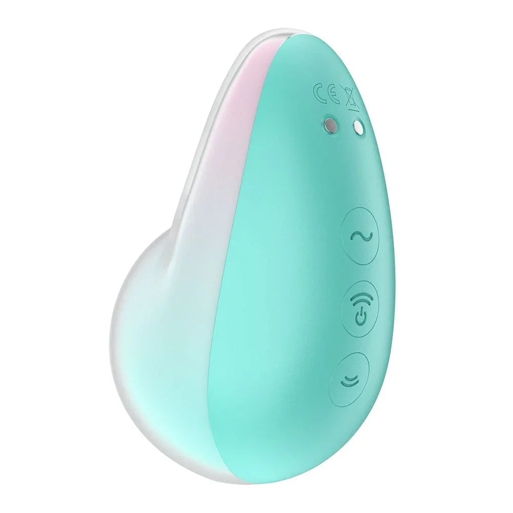 Satisfyer Pixie Dust - Vibrating Air Pulse Stimulator in Mint/Pink, side profile