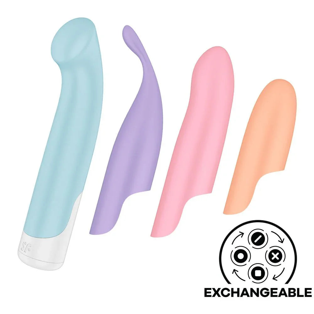 Satisfyer Playful Four: blue handle with purple, pink and orange heads