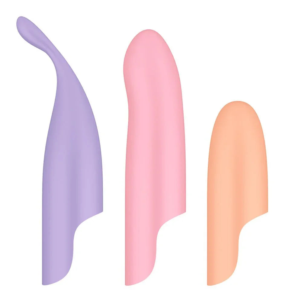 Satisfyer Playful Four interchangeable heads in purple, pink and orange