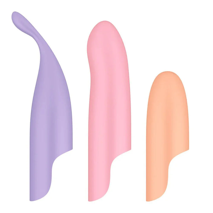 Satisfyer Playful Four interchangeable heads in purple, pink and orange