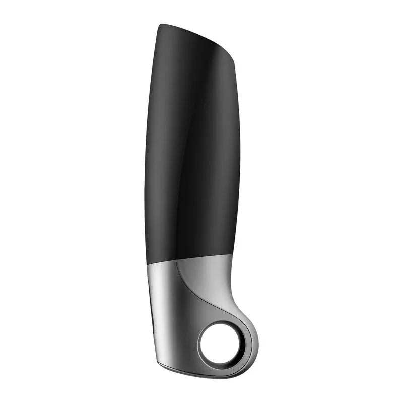 Satisfyer Power Masturbator - Vibrating Masturbator in Black, angled view