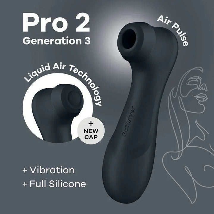 Satisfyer Pro 2 Generation 3 in Dark Grey, product graphic with feature callouts