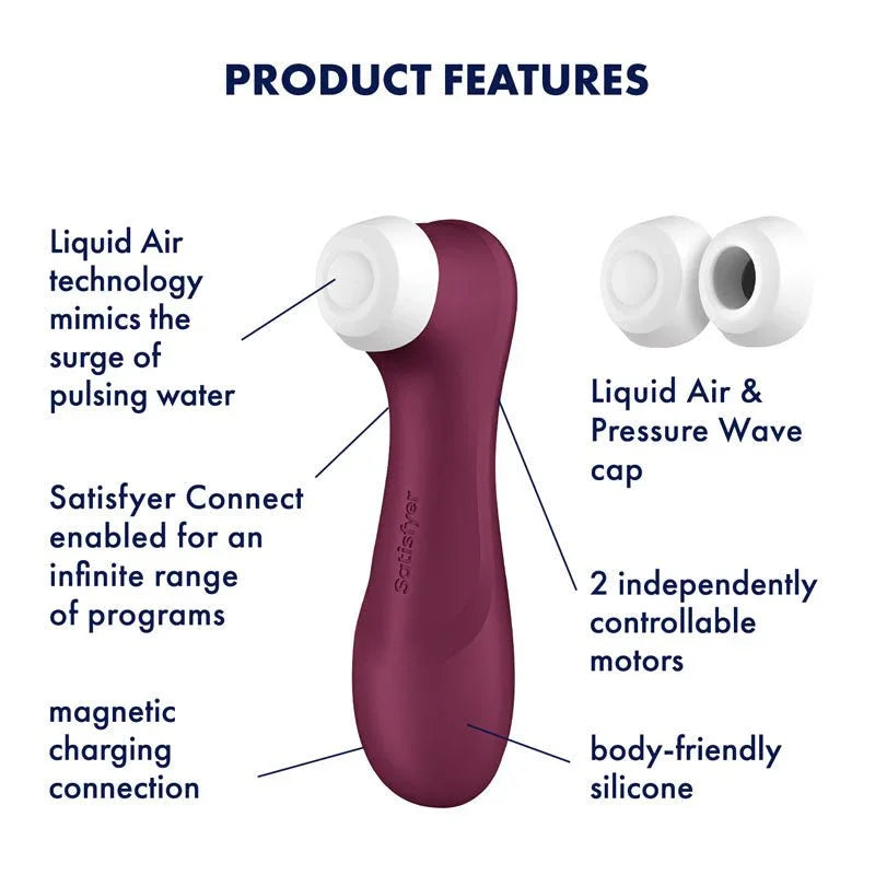 Satisfyer Pro 2 Generation 3 in Wine Red, labelled feature diagram
