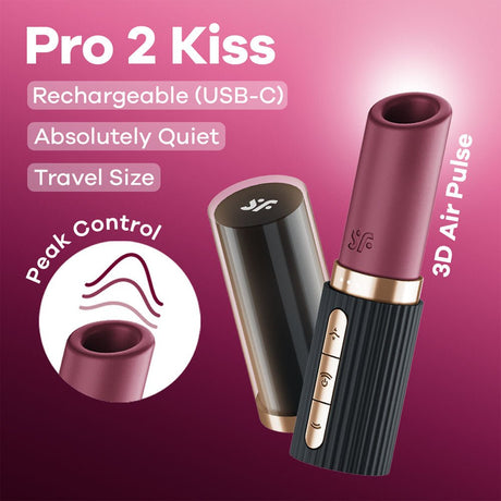 Buy Satisfyer Pro 2 Kiss - Red/Black USB Rechargeable Air Pulse Stimulator – Naughtyhut NZ sex toys online. Discreet delivery & top brands.