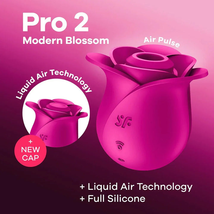 Satisfyer Pro 2 Modern Blossom in Pink, product graphic with feature callouts