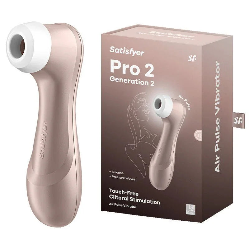 Satisfyer Pro 2 in Rose Gold beside its retail box
