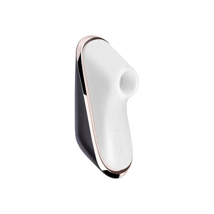 Satisfyer Pro Traveller - Clitoral Stimulator in White/Black, angled view