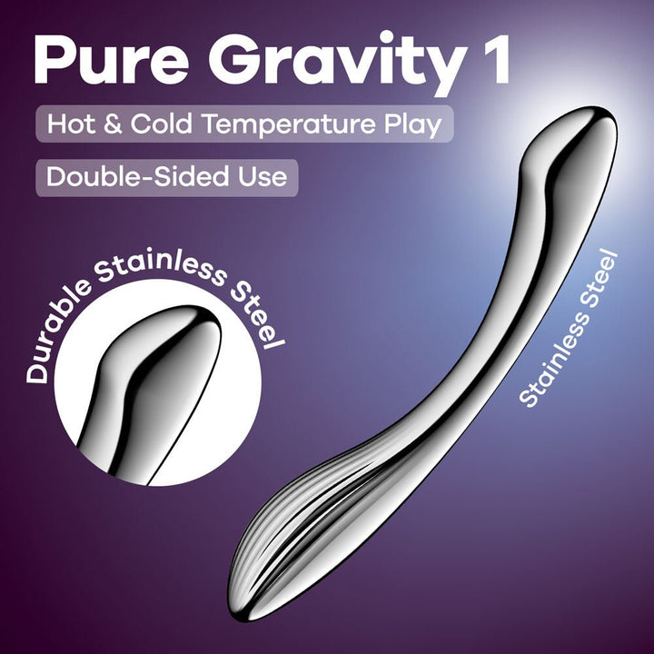 Satisfyer Pure Gravity 1 - Chrome Steel 22 cm Dildo – Sex toys NZ by Naughtyhut. Discreet delivery nationwide.