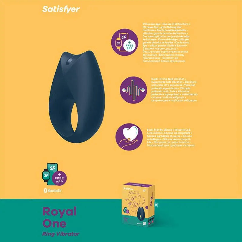 Satisfyer Royal One in Navy, product graphic with feature callouts