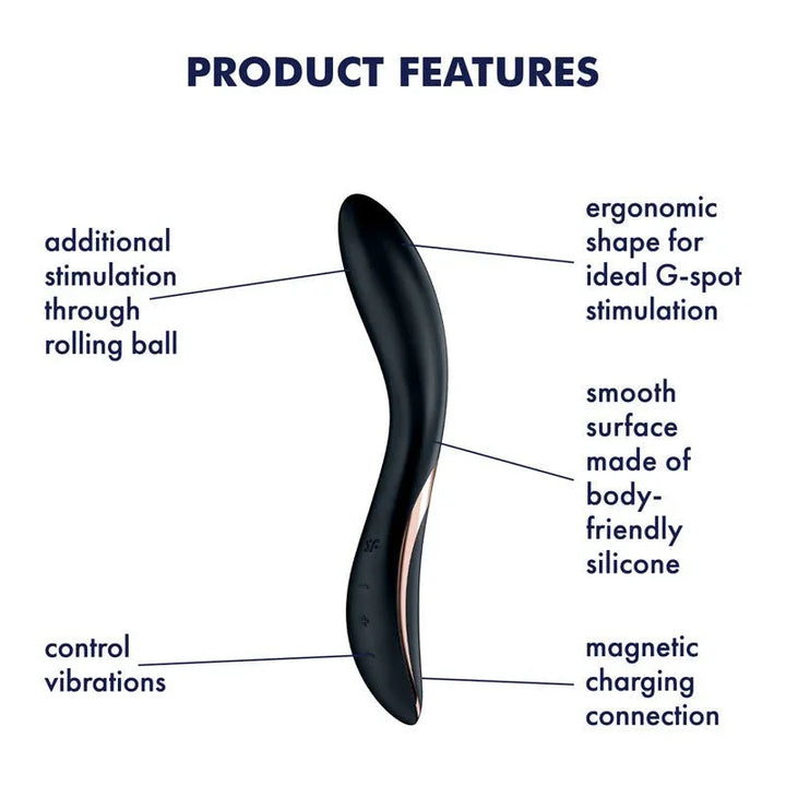 Satisfyer Rrrolling Explosion - Vibrator in Black, labelled feature diagram