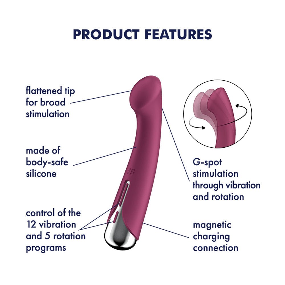 Buy Satisfyer Spinning G - Spot 1 - Red - Red 16.5 cm USB Rechargeable Rotating Vibrator – Naughtyhut NZ sex toys online. Discreet delivery & top brands.