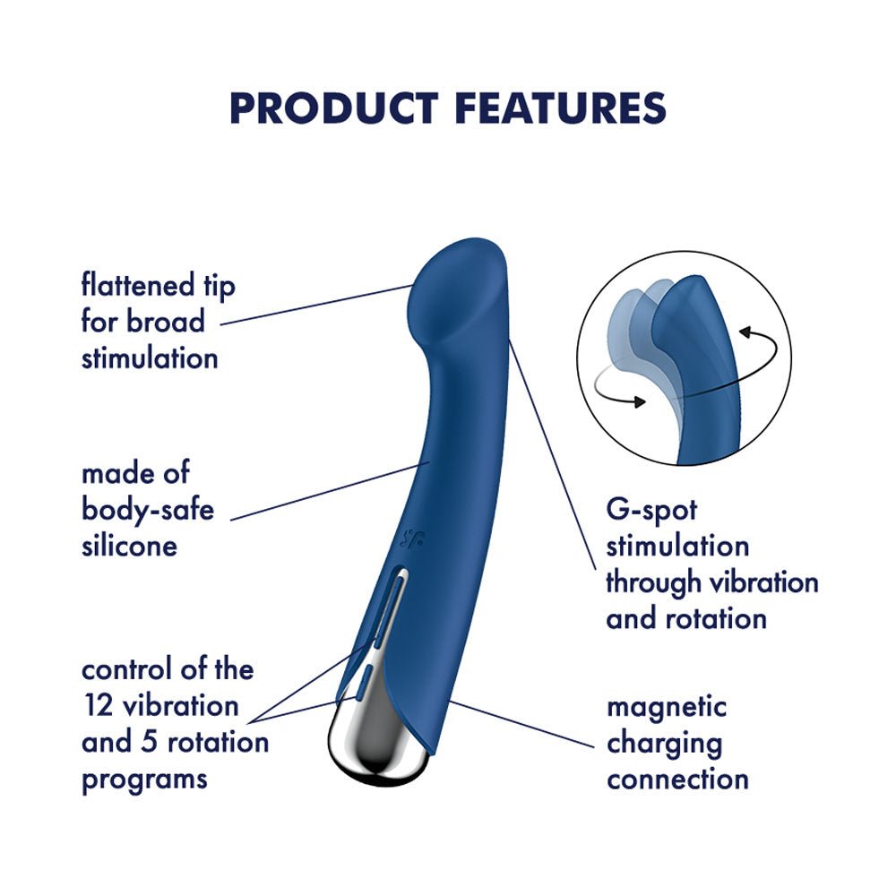 Buy Satisfyer Spinning G - Spot 1 - Blue - Blue 16.5 cm USB Rechargeable Rotating Vibrator – Naughtyhut NZ sex toys online. Discreet delivery & top brands.