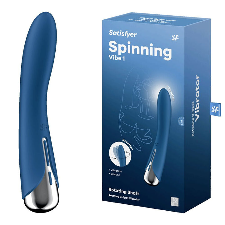 Satisfyer Spinning Vibe 1 - Blue - Blue 17.8 cm USB Rechargeable Rotating Vibrator – Sex toys NZ by Naughtyhut. Discreet delivery nationwide.