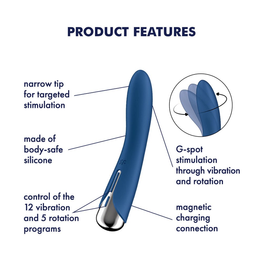 Satisfyer Spinning Vibe 1 - Blue - Blue 17.8 cm USB Rechargeable Rotating Vibrator – Sex toys NZ by Naughtyhut. Discreet delivery nationwide.