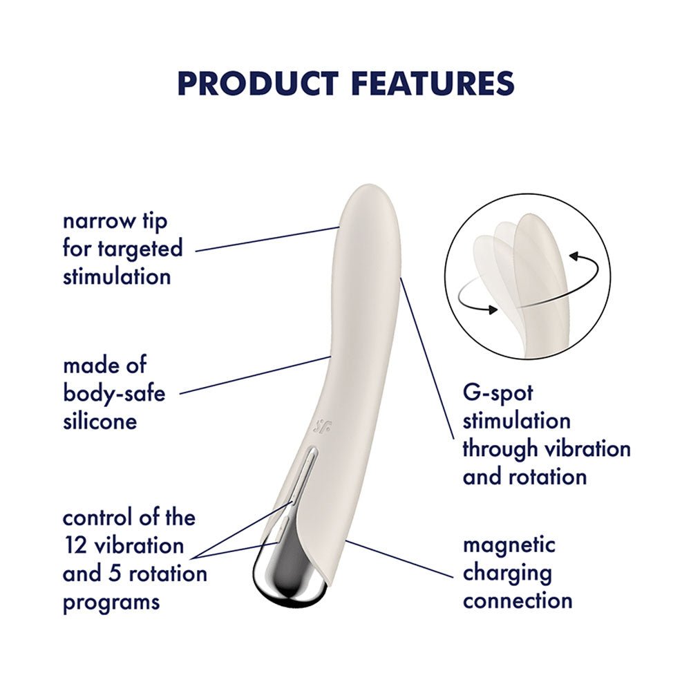 Satisfyer Spinning Vibe 1 - Beige - Beige 17.8 cm USB Rechargeable Rotating Vibrator – Sex toys NZ by Naughtyhut. Discreet delivery nationwide.