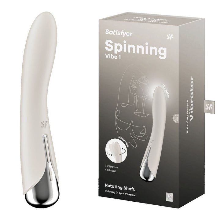 Satisfyer Spinning Vibe 1 - Beige - Beige 17.8 cm USB Rechargeable Rotating Vibrator – Sex toys NZ by Naughtyhut. Discreet delivery nationwide.