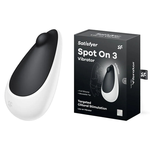 Satisfyer Spot On 3 Clitoral Stimulator in Black beside its retail box