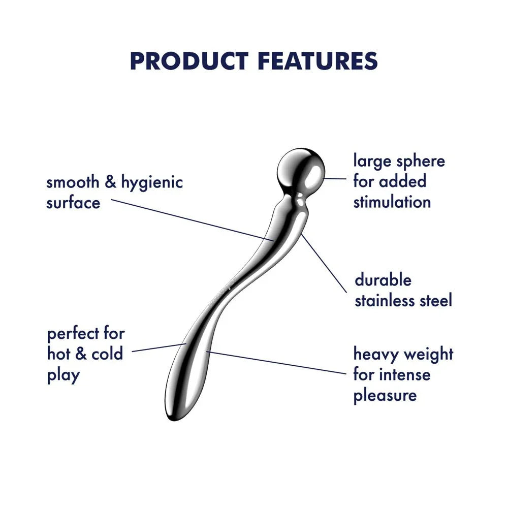 Satisfyer Star Force 2 feature diagram: large sphere, smooth surface, heavy weighted steel