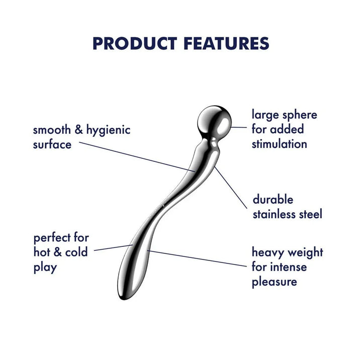 Satisfyer Star Force 2 feature diagram: large sphere, smooth surface, heavy weighted steel