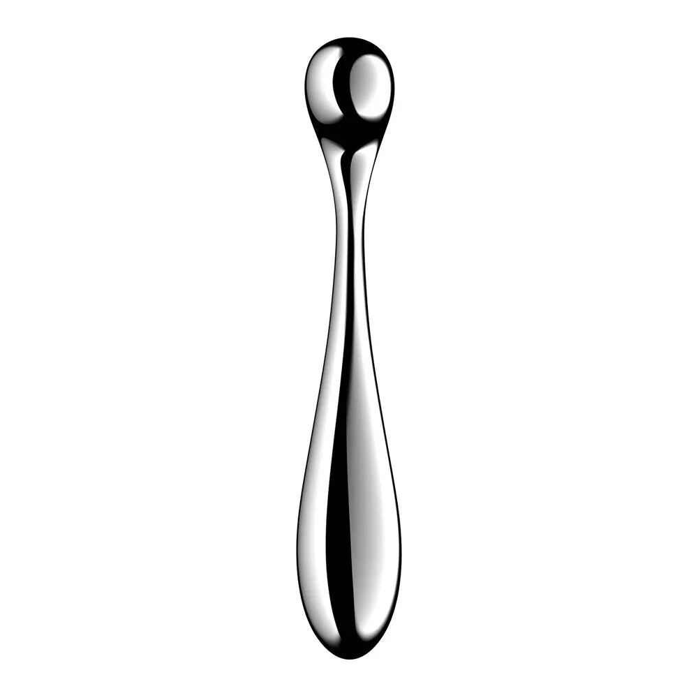 Satisfyer Star Force 4 upright front view, broad ball head above the tapered steel body