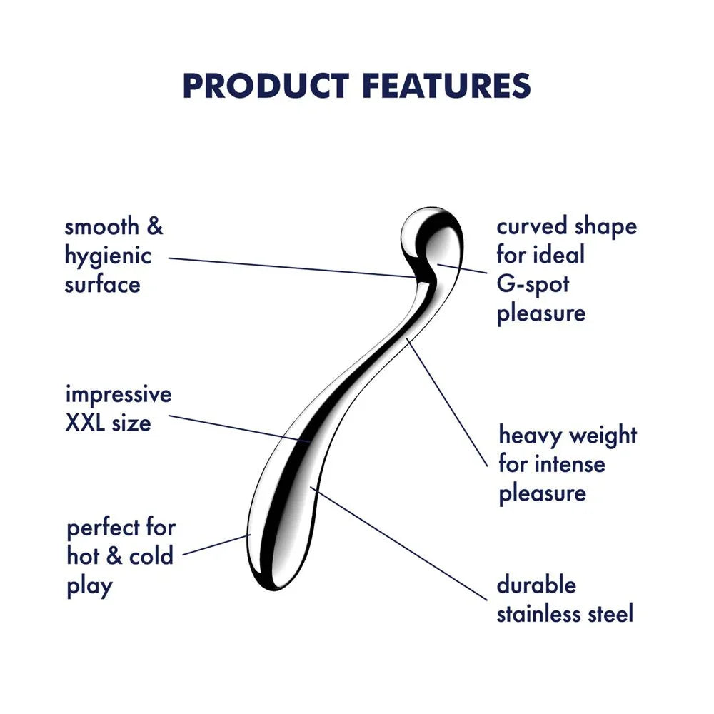 Satisfyer Star Force 4 feature diagram: XXL size, curved G-spot shape, heavy weight