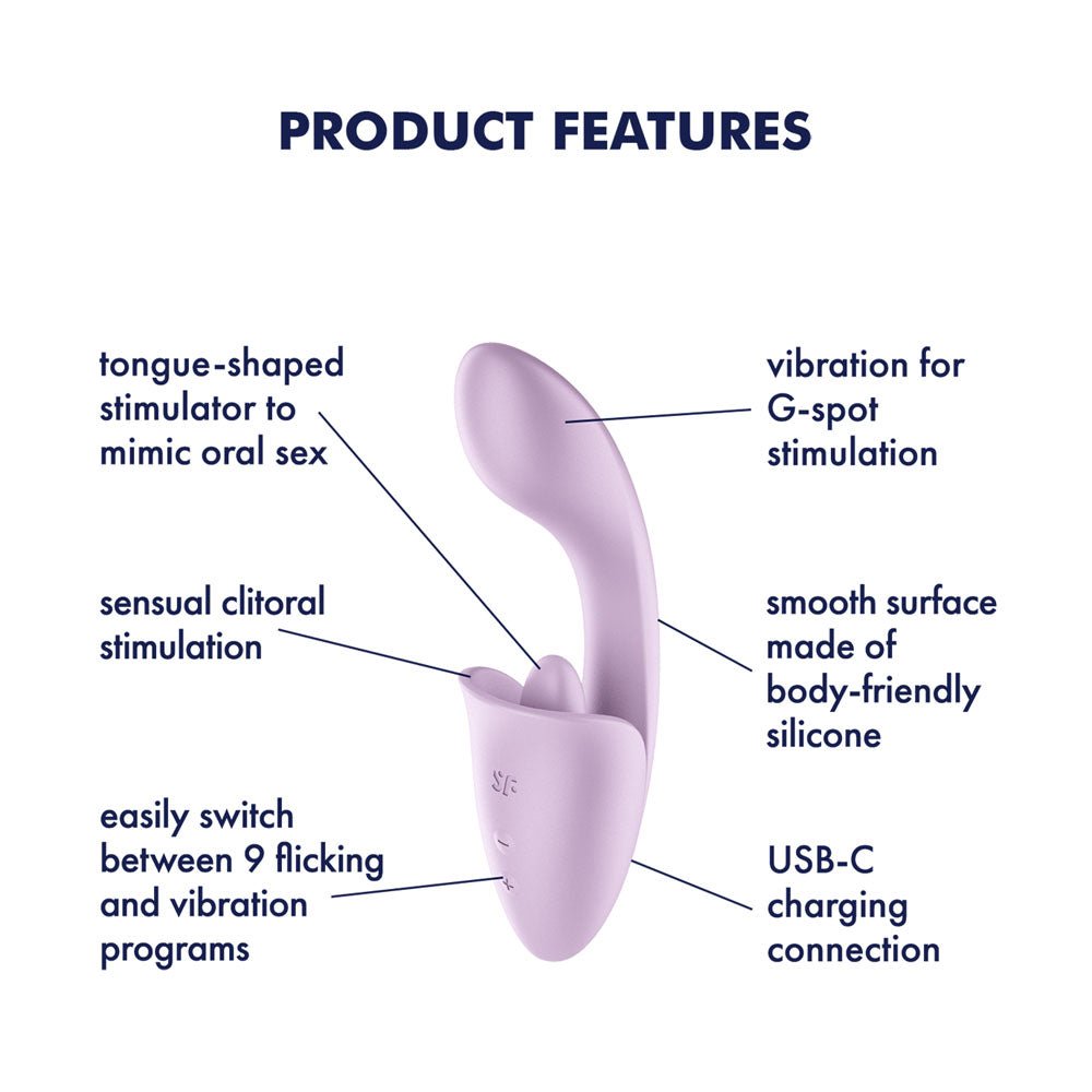 Satisfyer Tongue Expert - Violet 18 cm USB Rechargeable Vibrator with Flicking Clit Stimulator – Sex toys NZ by Naughtyhut. Discreet delivery nationwide.