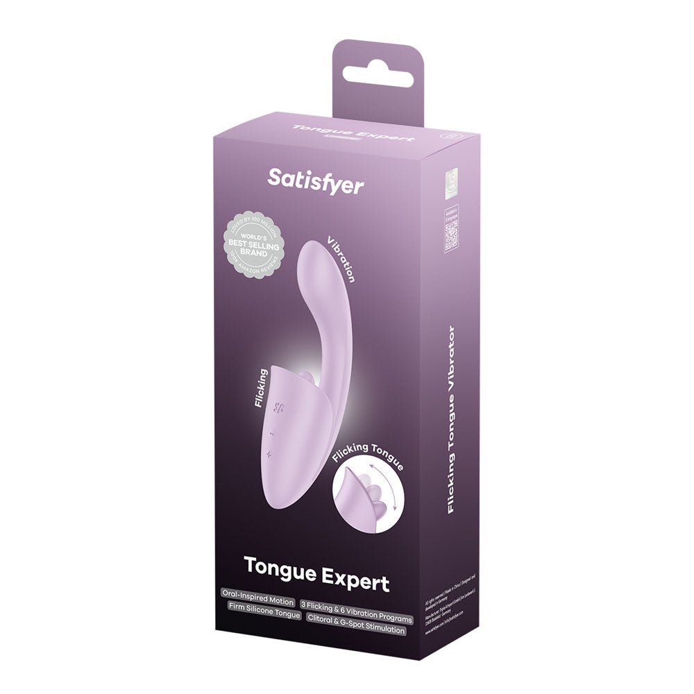 Satisfyer Tongue Expert - Violet 18 cm USB Rechargeable Vibrator with Flicking Clit Stimulator – Sex toys NZ by Naughtyhut. Discreet delivery nationwide.