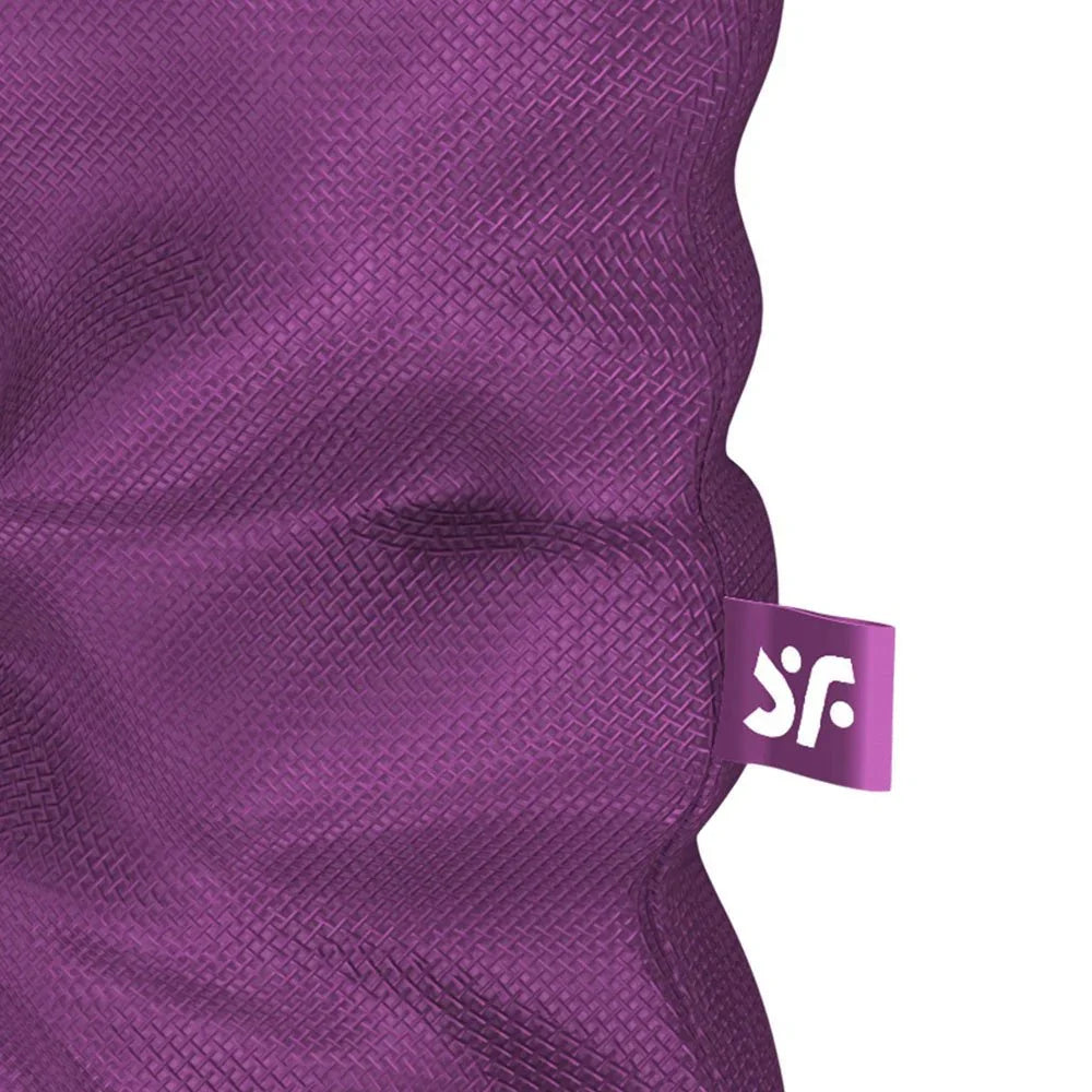 Close-up of the violet mesh fabric and Satisfyer tab