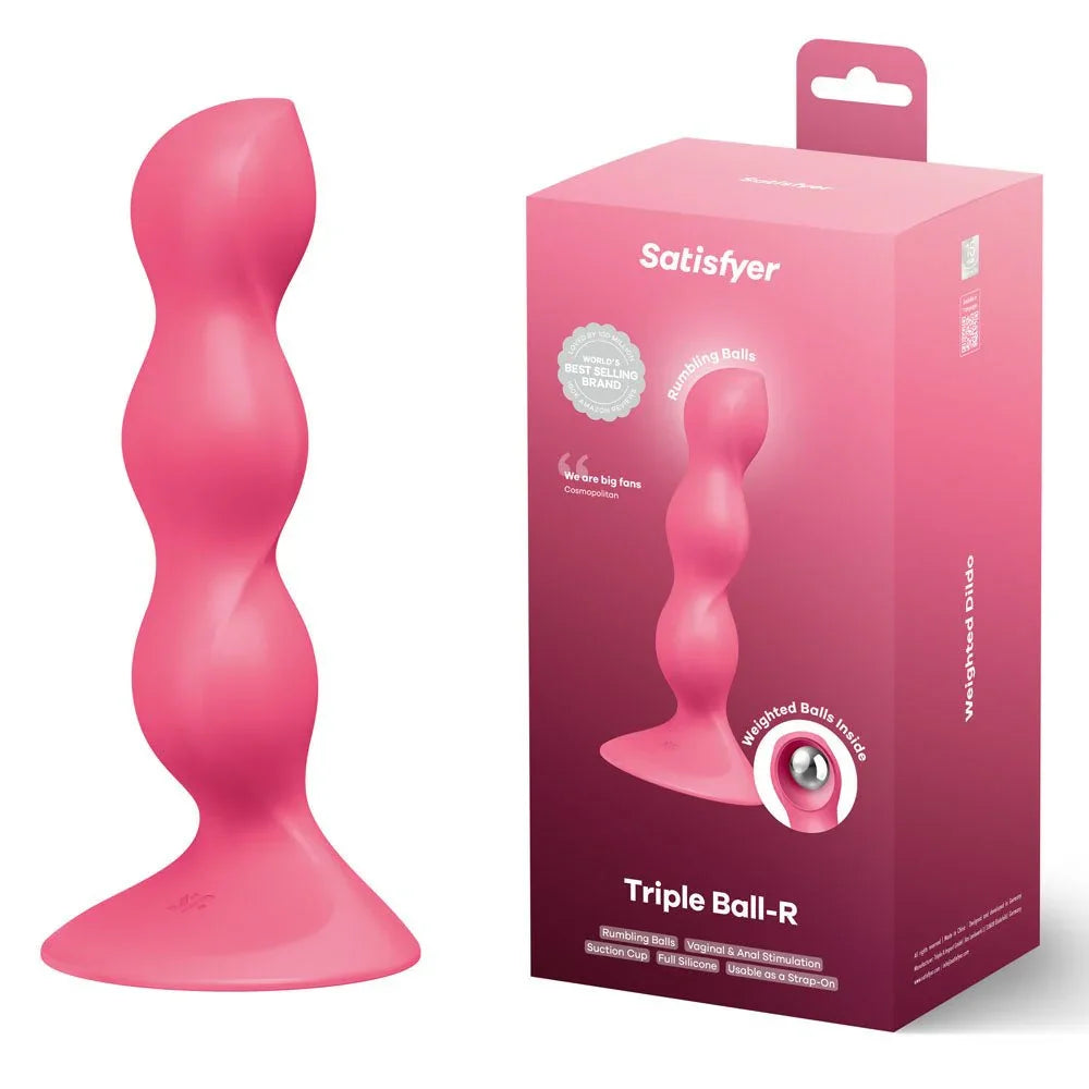 Satisfyer Triple Ball-R - Beaded Anal Plug in Red beside its retail box