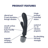 Buy Satisfyer Triple Lover - Grey USB Rechargeable Rabbit Vibrator and Massage Wand – Naughtyhut NZ sex toys online. Discreet delivery & top brands.