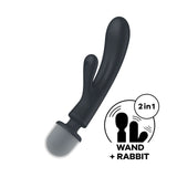 Buy Satisfyer Triple Lover - Grey USB Rechargeable Rabbit Vibrator and Massage Wand – Naughtyhut NZ sex toys online. Discreet delivery & top brands.