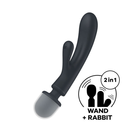 Buy Satisfyer Triple Lover - Grey USB Rechargeable Rabbit Vibrator and Massage Wand – Naughtyhut NZ sex toys online. Discreet delivery & top brands.