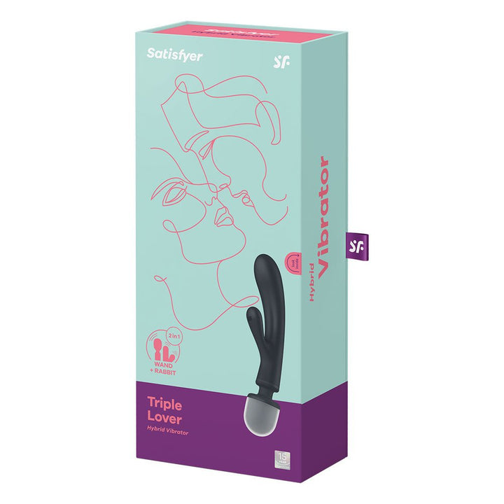 Satisfyer Triple Lover - Grey USB Rechargeable Rabbit Vibrator and Massage Wand – Sex toys NZ by Naughtyhut. Discreet delivery nationwide.