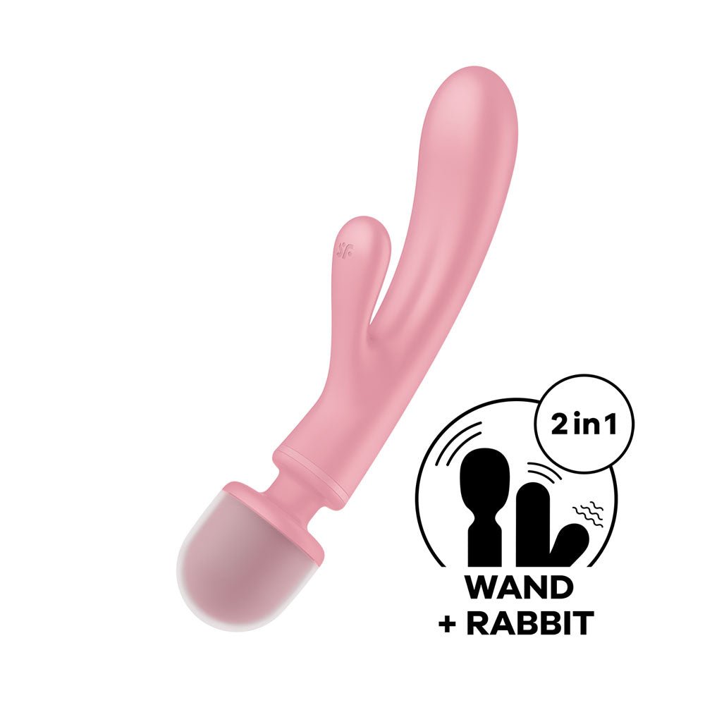 Satisfyer Triple Lover - Pink USB Rechargeable Rabbit Vibrator and Massage Wand – Sex toys NZ by Naughtyhut. Discreet delivery nationwide.