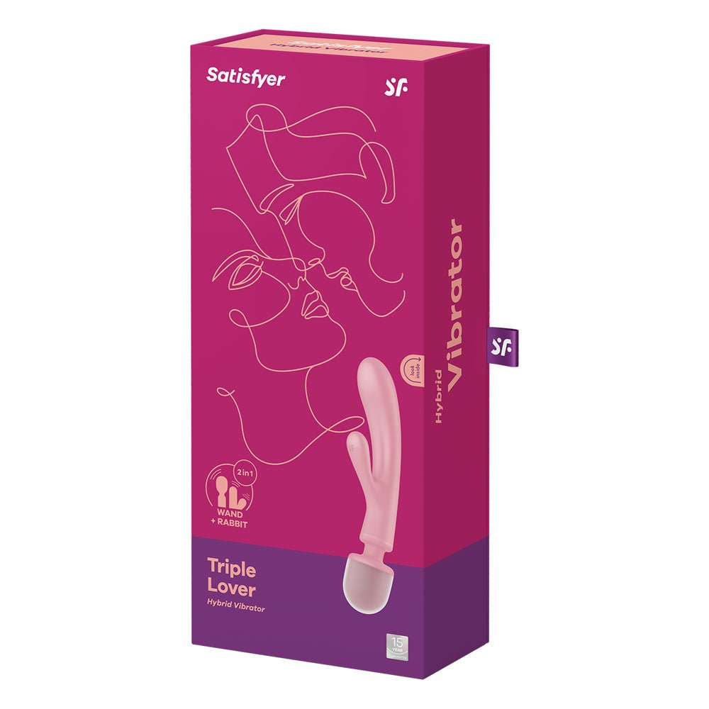 Satisfyer Triple Lover - Pink USB Rechargeable Rabbit Vibrator and Massage Wand – Sex toys NZ by Naughtyhut. Discreet delivery nationwide.