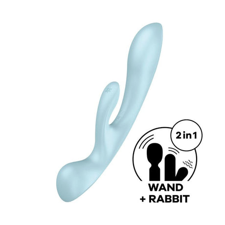 Buy Satisfyer Triple Oh - Light Blue USB Rechargeable Rabbit Vibrator – Naughtyhut NZ sex toys online. Discreet delivery & top brands.
