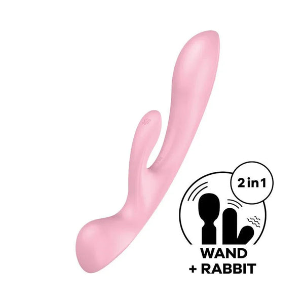 Satisfyer Triple Oh - Rabbit Vibrator in Pink with a feature badge