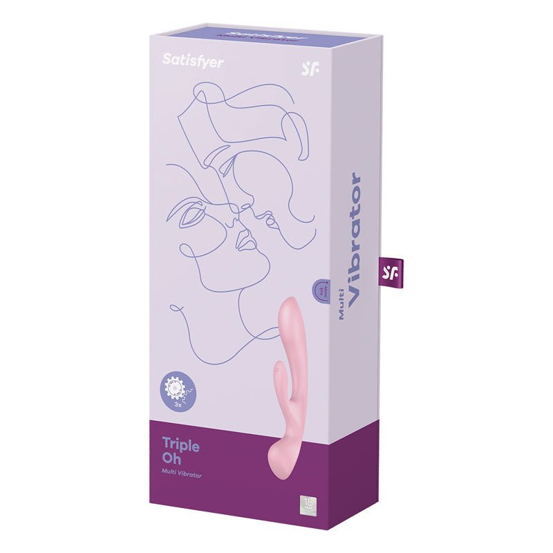 Buy Satisfyer Triple Oh - Pink USB Rechargeable Rabbit Vibrator – Naughtyhut NZ sex toys online. Discreet delivery & top brands.