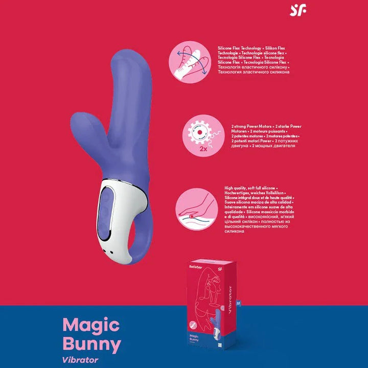 Satisfyer Vibes - Magic Bunny - Rabbit Vibrator in Purple, product graphic with feature callouts