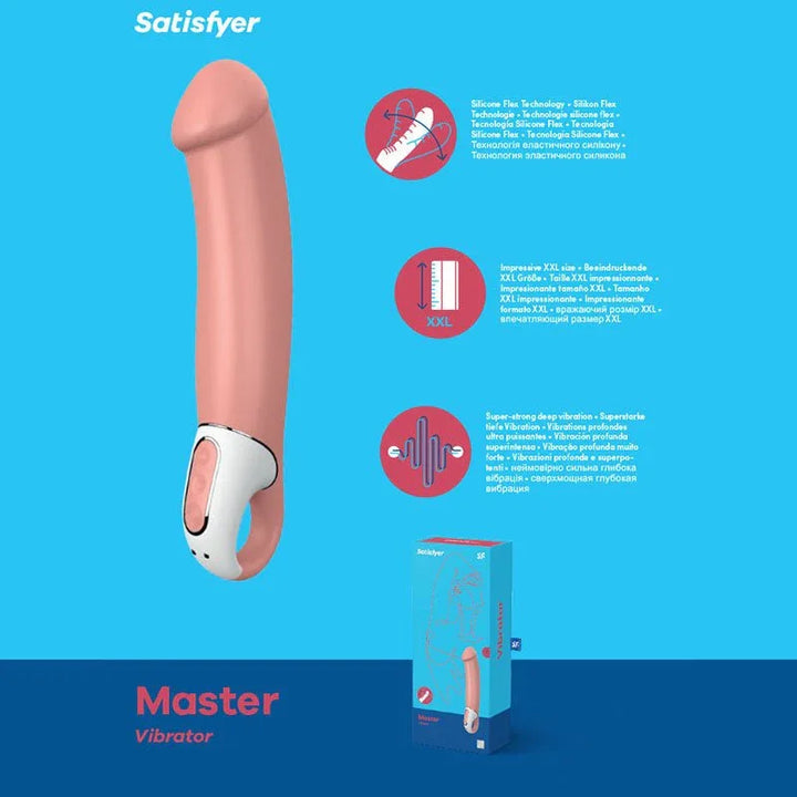 Satisfyer Vibes Master, realistic skin-tone shaft with white handle