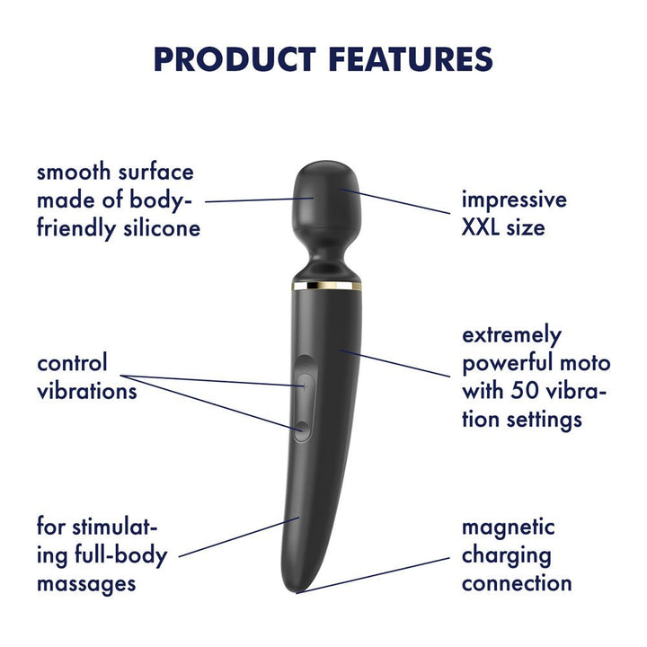 Satisfyer Wand - er Woman - Black USB Rechargeable Massager Wand – Sex toys NZ by Naughtyhut. Discreet delivery nationwide.
